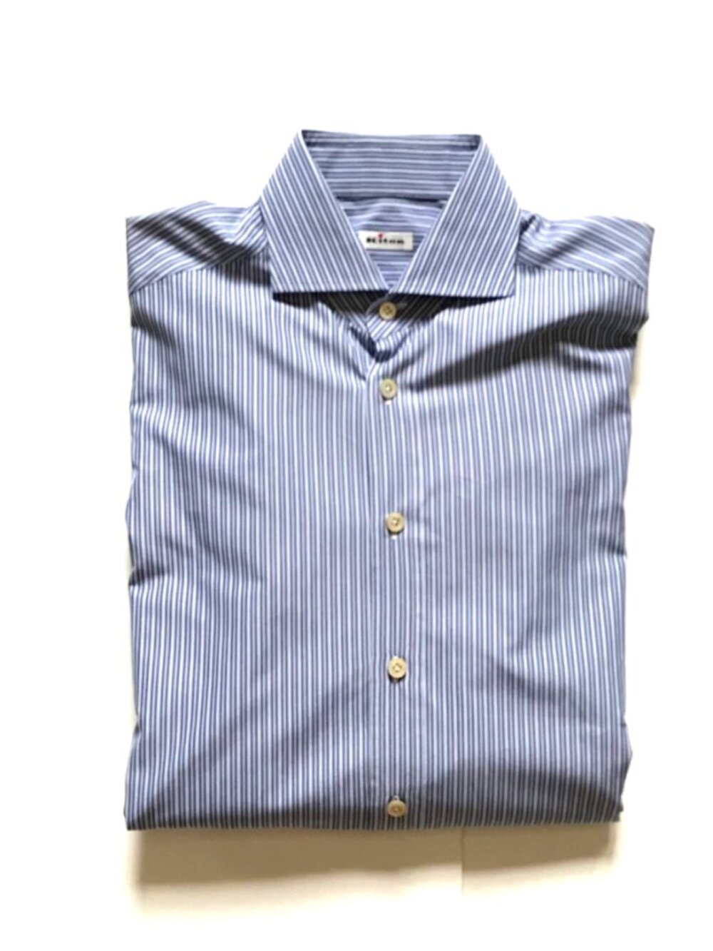 KITON Napoli Button Down Sport Shirt Mens 40 16 Blue Stripe Cotton Collar $895